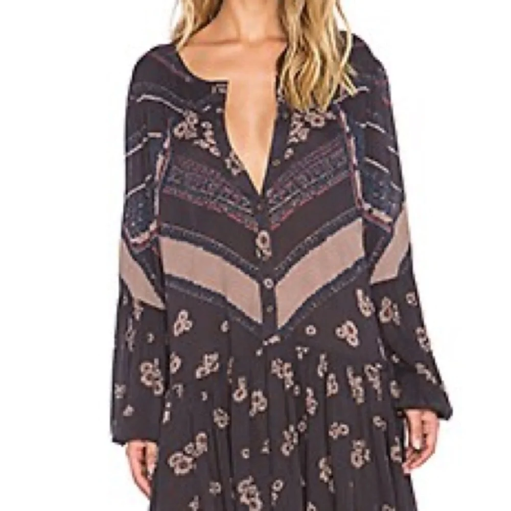 Free People From Your Heart Printed Dress in Midnight Combo Boho Flowy